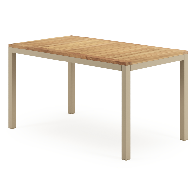 Feltro tuintafel rechthoekig in beige aluminium en teak Natural Finish - L 140 x B 80 x H 73 cm