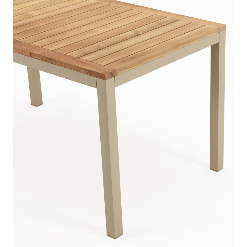 Feltro tuintafel rechthoekig in beige aluminium en teak Natural Finish - L 140 x B 80 x H 73 cm