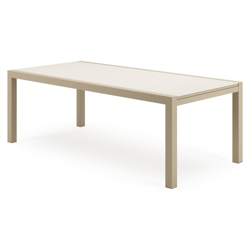 Table de jardin Calobra extensible rectangulaire en aluminium beige et sintered stone Crema minérale - Lg. 220 - 330 x Lrg. 107 x Haut. 75 cm