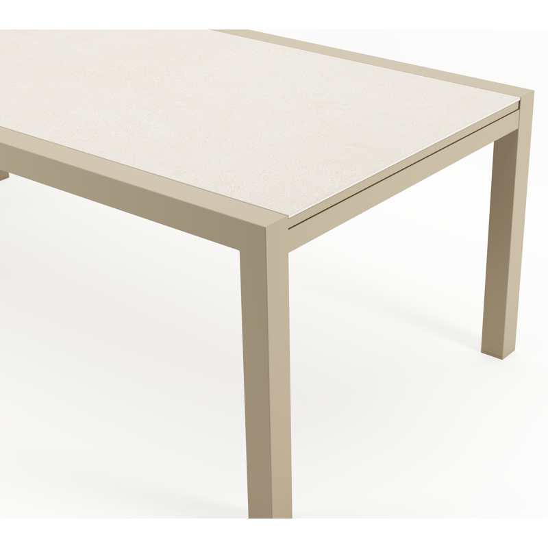 Table de jardin Calobra extensible rectangulaire en aluminium beige et sintered stone Crema minérale - Lg. 220 - 330 x Lrg. 107 x Haut. 75 cm
