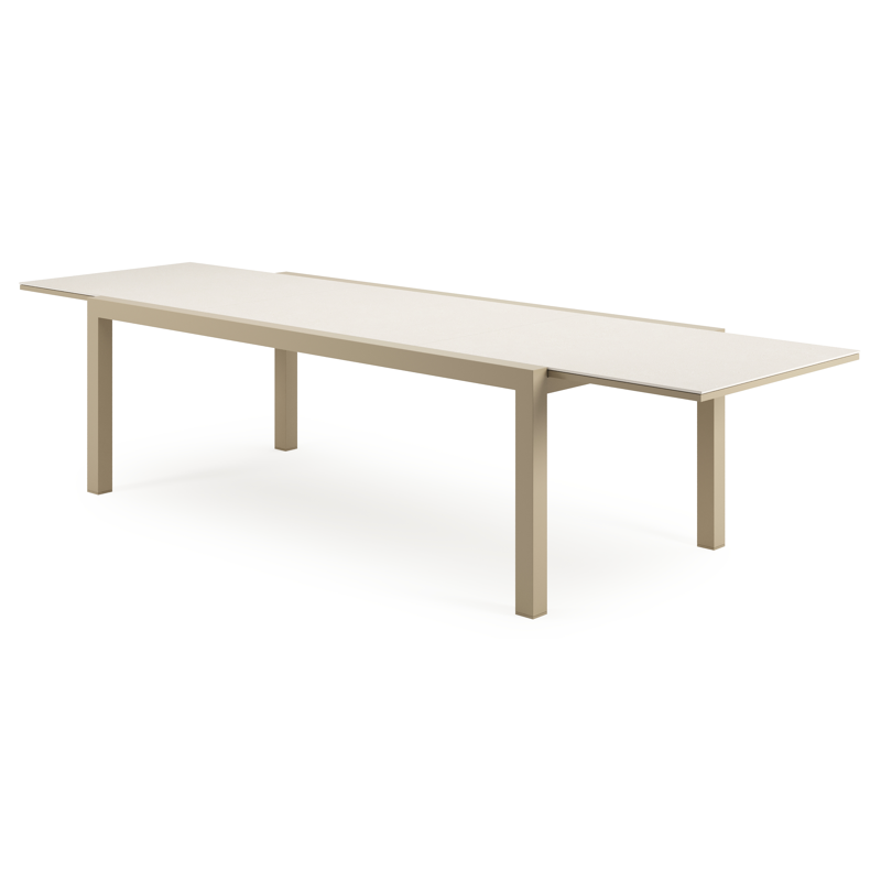 Table de jardin Calobra extensible rectangulaire en aluminium beige et sintered stone Crema minérale - Lg. 220 - 330 x Lrg. 107 x Haut. 75 cm