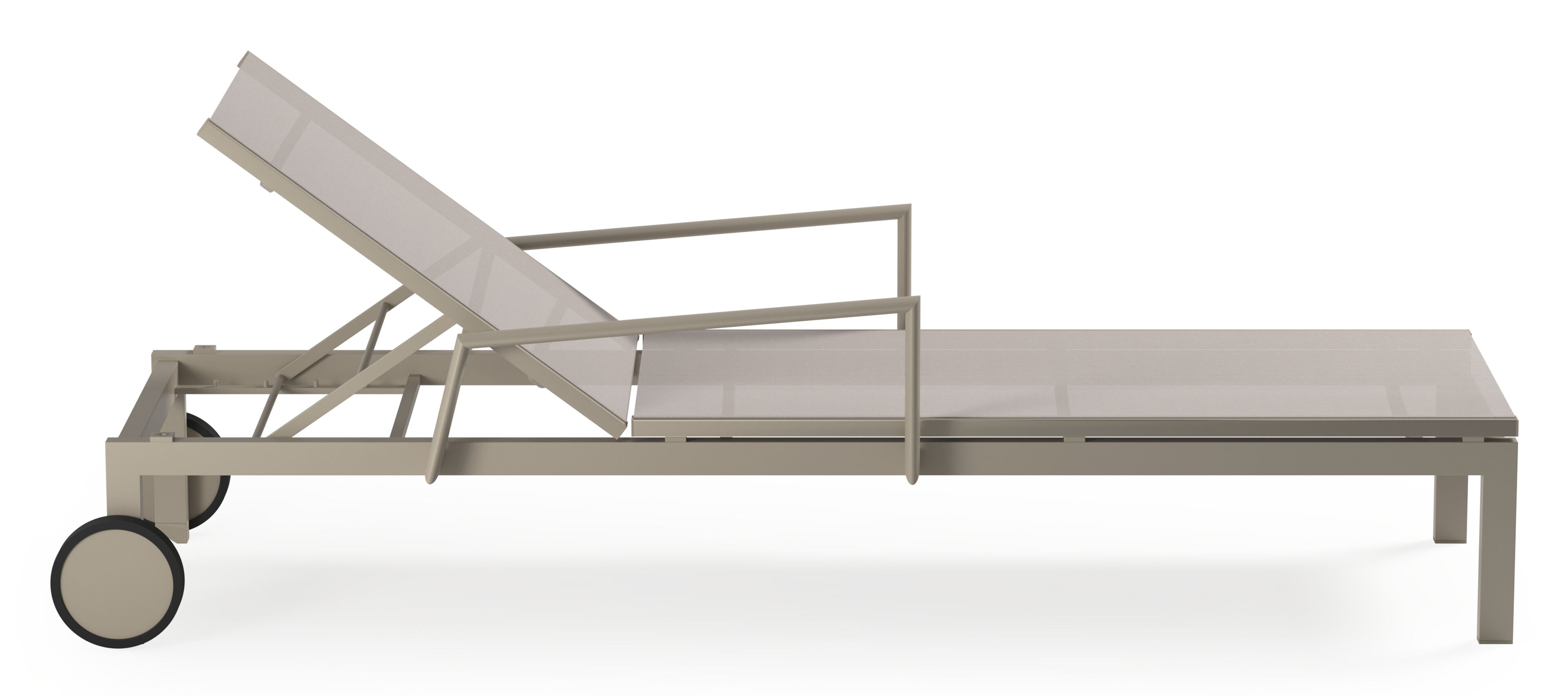 Chaise longue réglable Caravelle en aluminium beige et textilène simple beige avec accoudoir