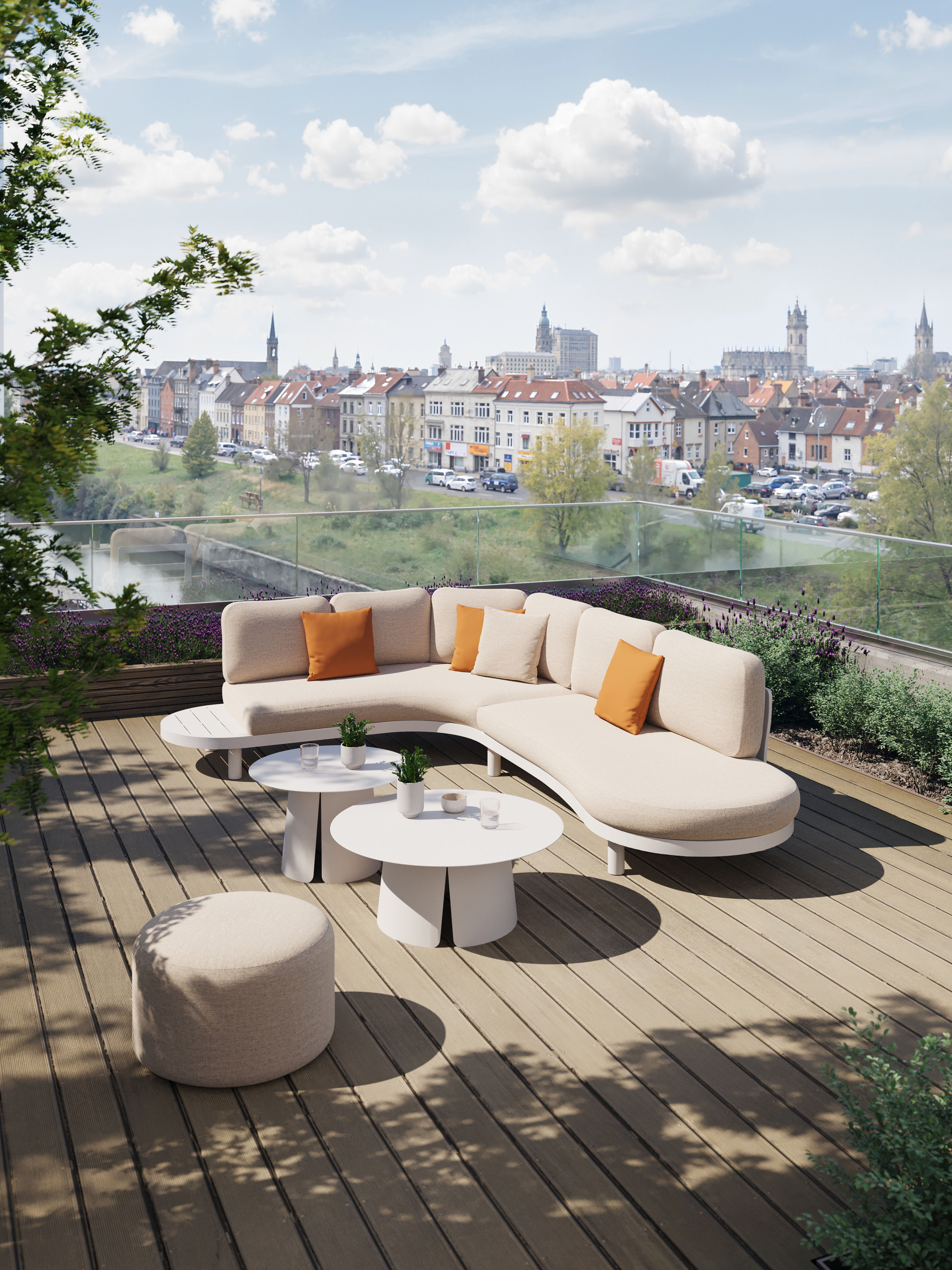 Palma loungehoek in wit aluminium met rustic weather+ softtouch kussen
