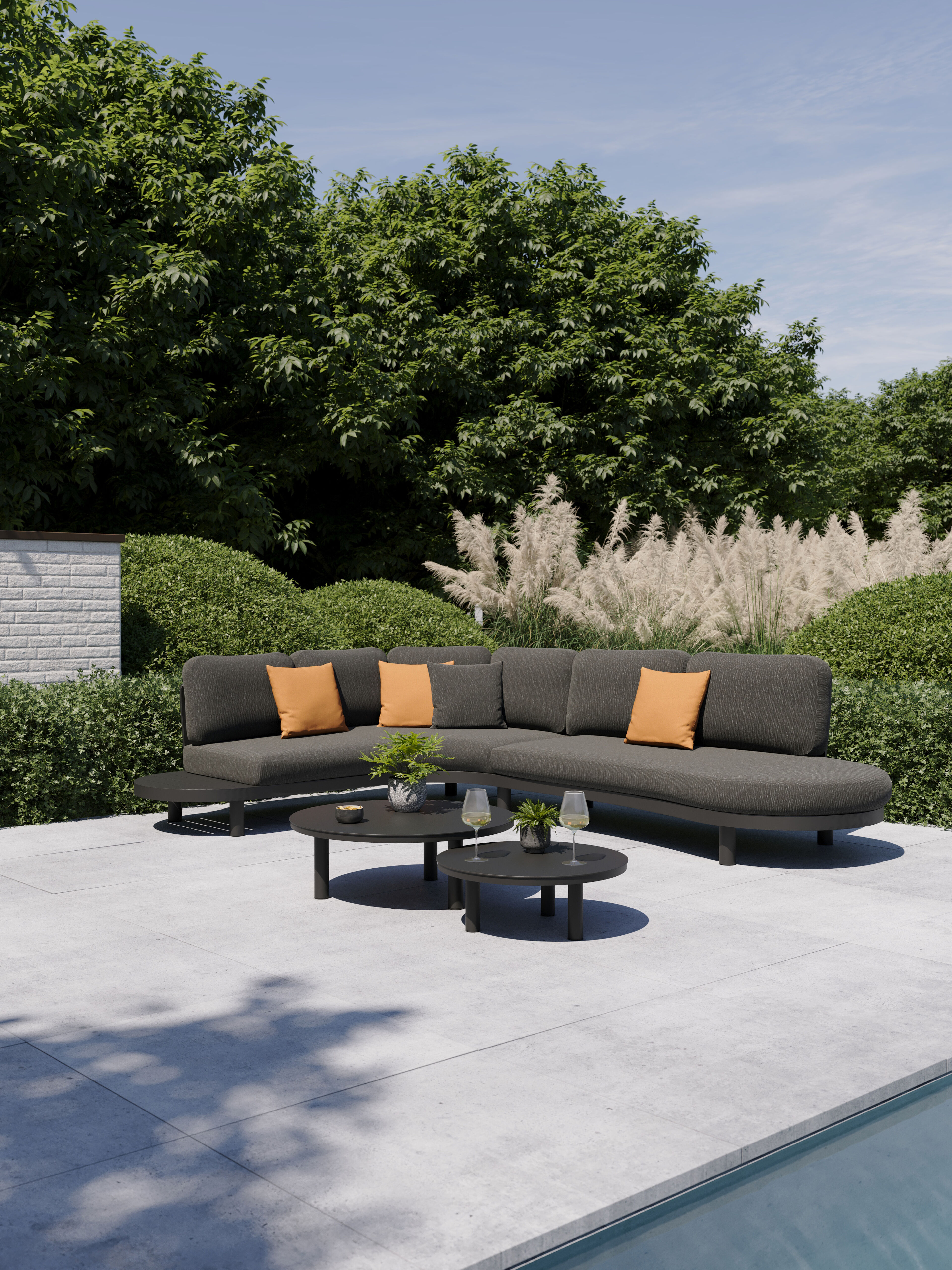 Palma loungehoek in zwart aluminium met sky black weather+ softtouch kussen
