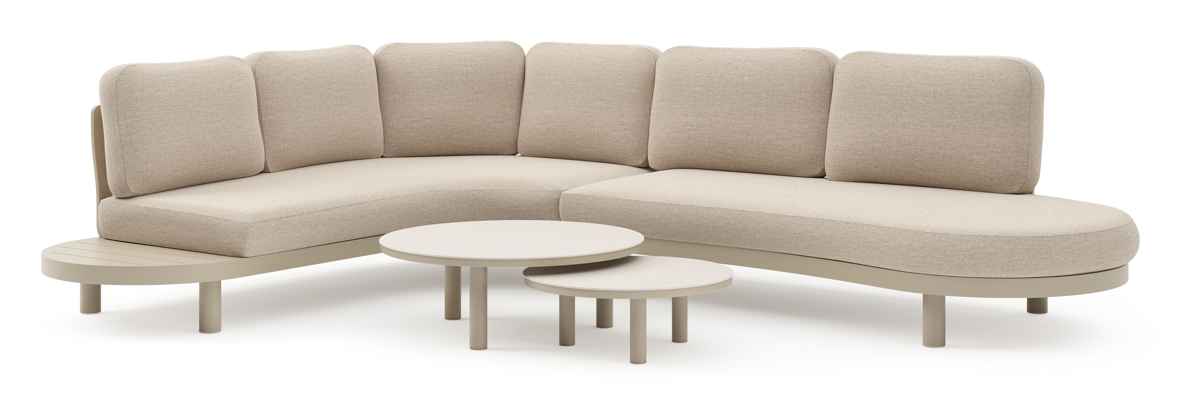 Palma loungehoek in beige aluminium met rustic weather+ softtouch kussens en loungetafel