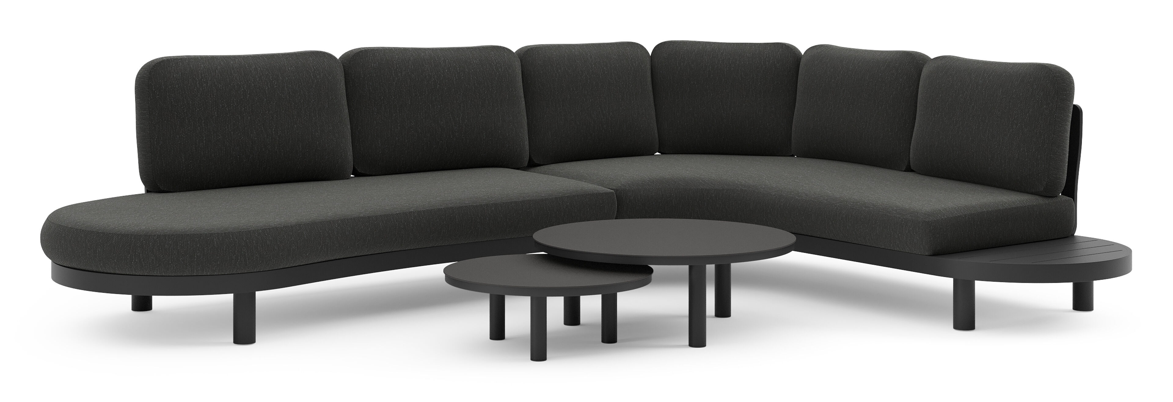 Palma loungehoek in zwart aluminium met sky black weather+ softtouch kussens en loungetafel