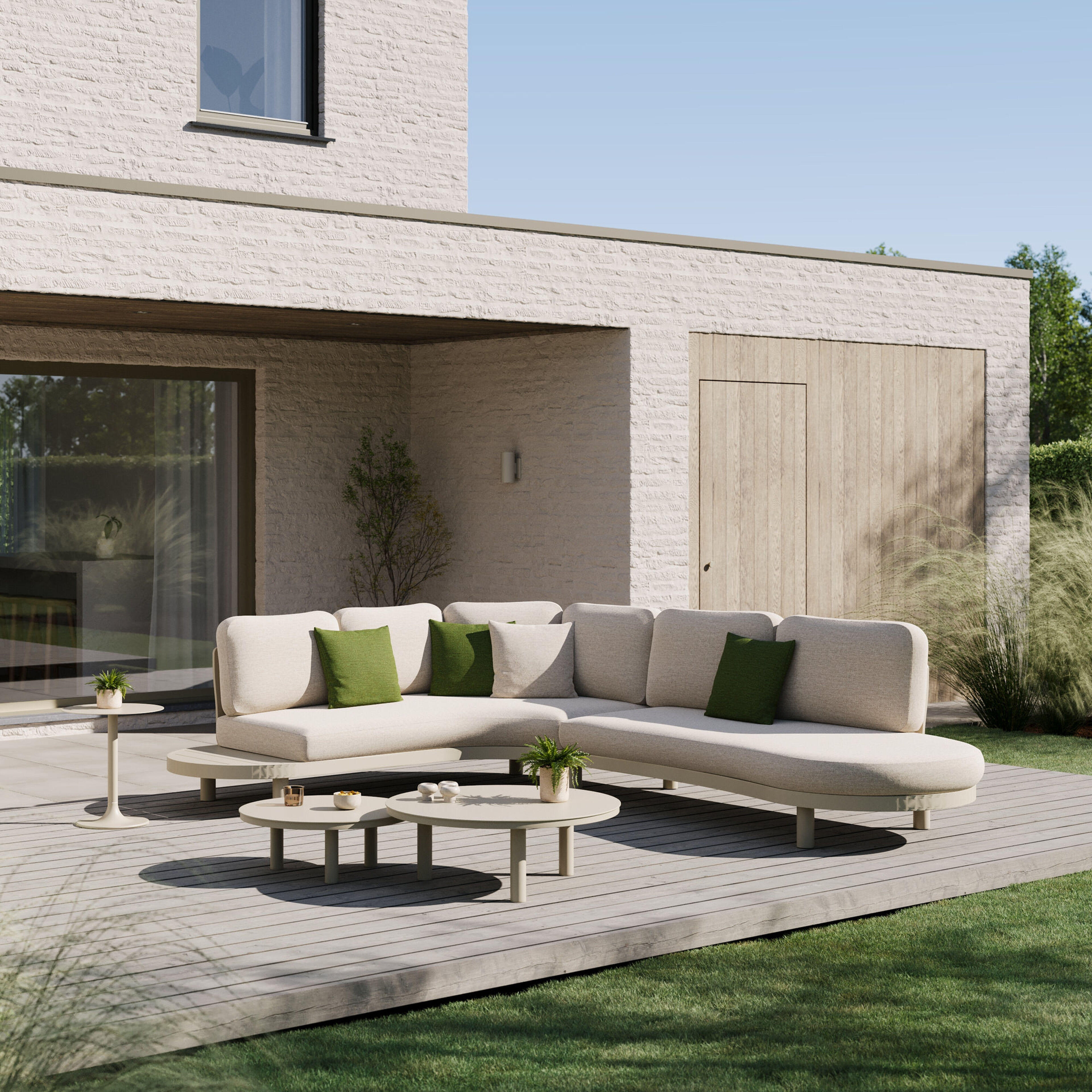 Salon de jardin d'angle Palma en aluminium beige et coussins en weather+ softtouch rustic