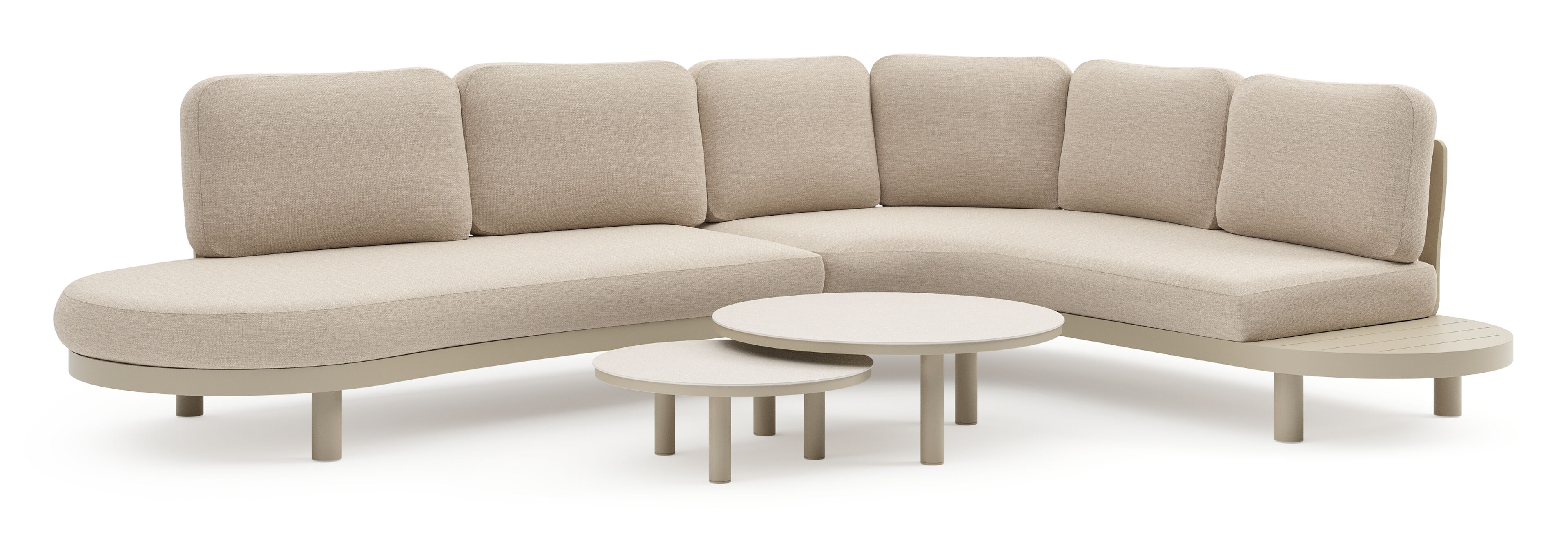 Palma loungehoek in beige aluminium met rustic weather+ softtouch kussens en loungetafel