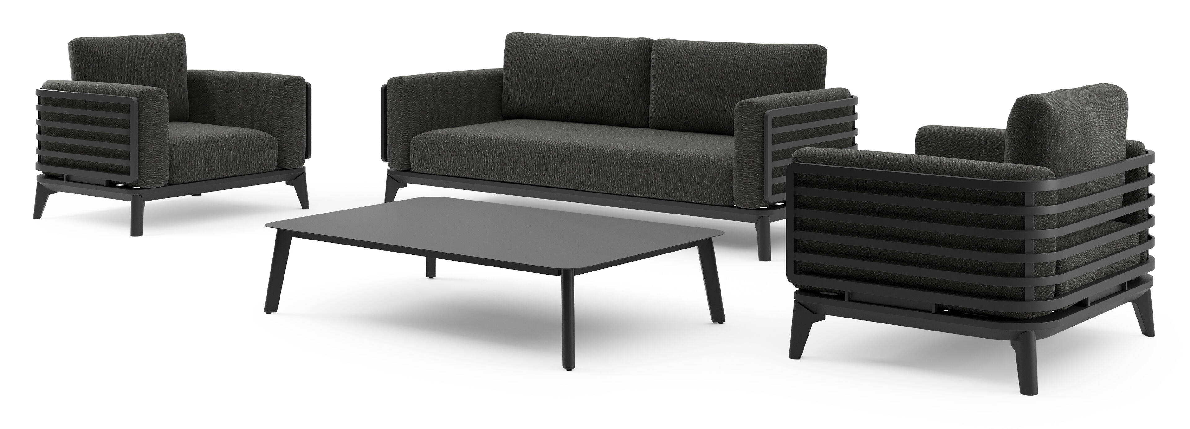 Mosa loungeset in zwart aluminium met sky black weather+ softtouch kussens en loungetafel