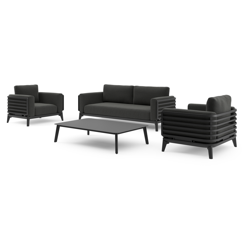 Mosa loungeset in zwart aluminium met sky black weather+ softtouch kussens en loungetafel