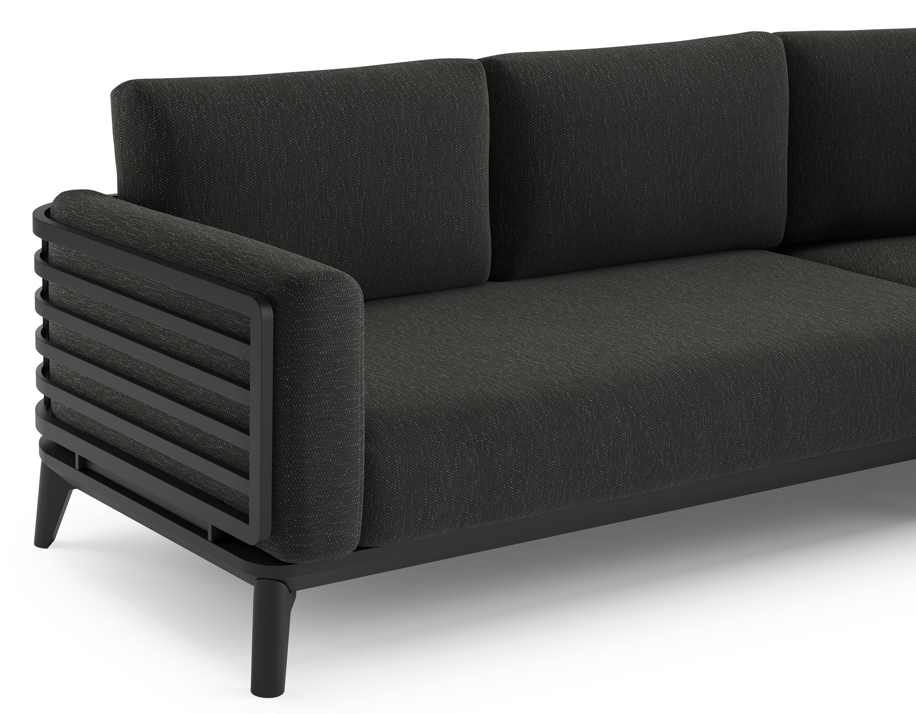 Mosa loungehoek in zwart aluminium met sky black weather+ softtouch kussens en loungetafel
