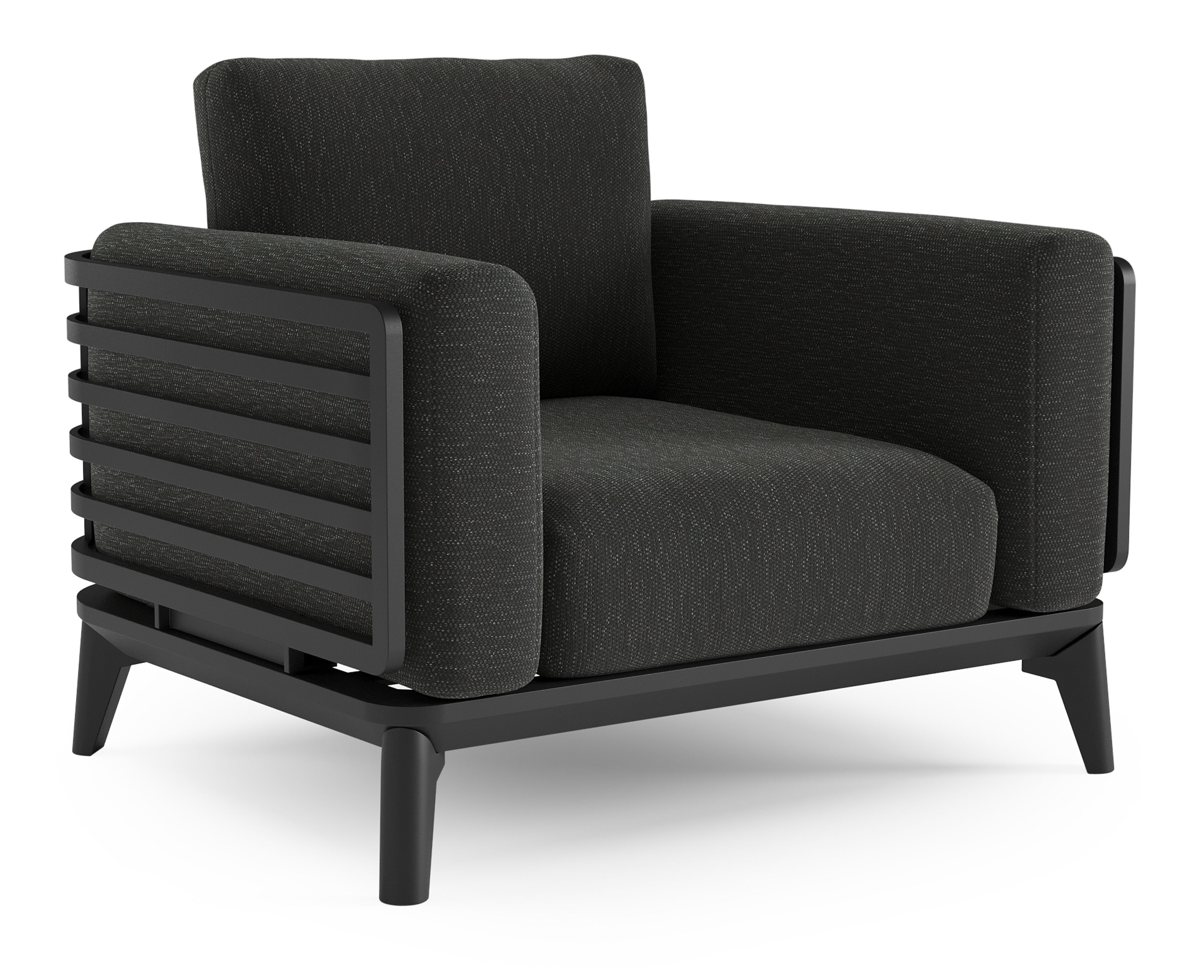 Fauteuil de jardin Mosa en aluminium noir et coussins en weather+ softtouch sky black