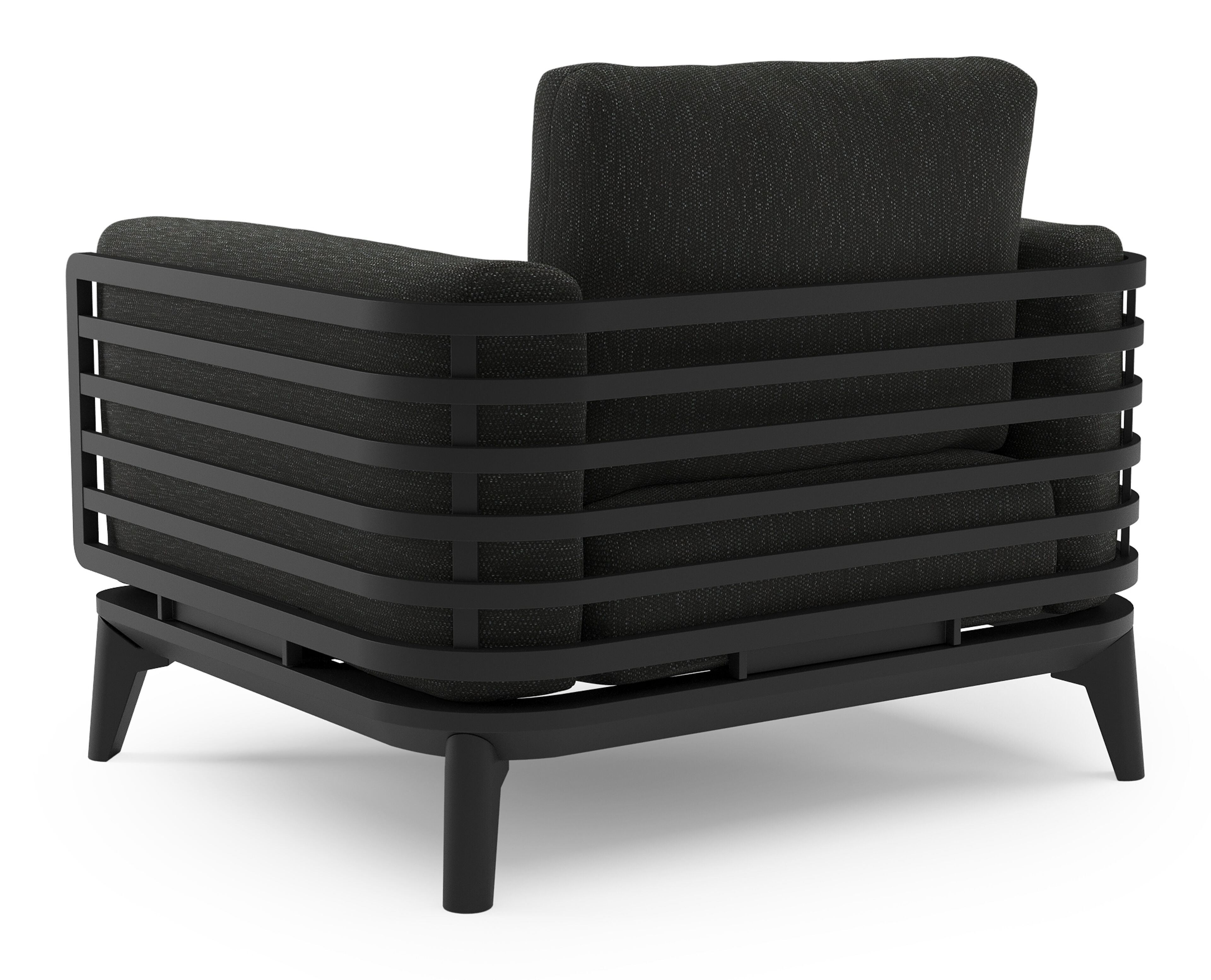 Fauteuil de jardin Mosa en aluminium noir et coussins en weather+ softtouch sky black