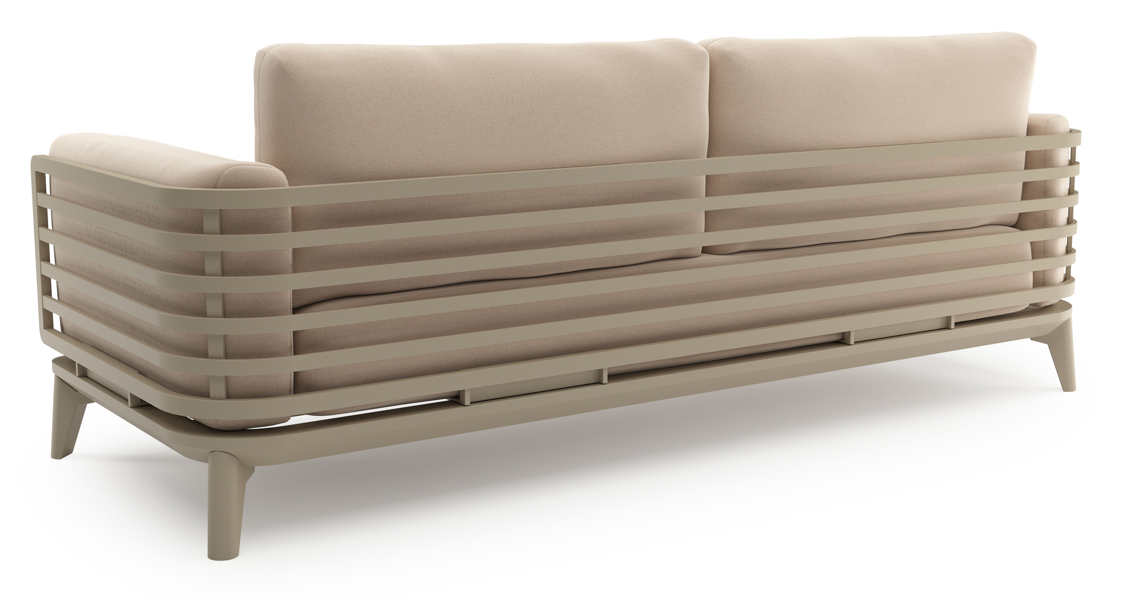 Mosa loungeset in beige aluminium met natte linen chalk all weather sunbrella® premium kussens en loungetafel