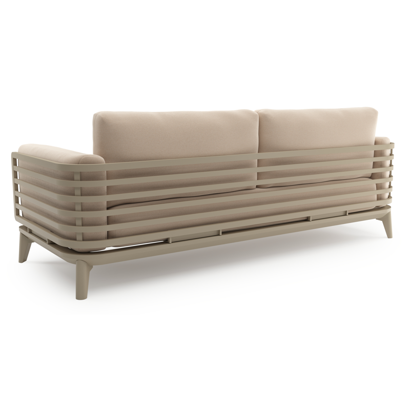 Mosa loungeset in beige aluminium met natte linen chalk all weather sunbrella® premium kussens en loungetafel