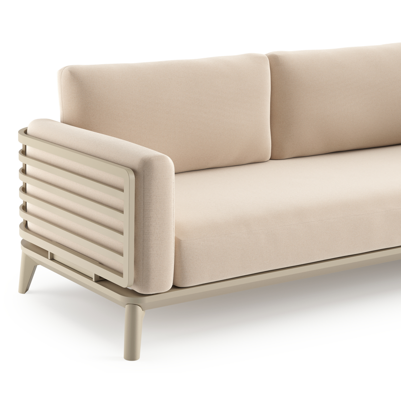 Mosa loungeset in beige aluminium met natte linen chalk all weather sunbrella premium kussen