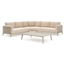 Mosa loungehoek in beige aluminium met natte linen chalk all weather sunbrella® premium kussens en loungetafel
