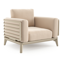 Fauteuil de jardin Mosa en aluminium beige et coussins en all weather sunbrella® premium natte linen chalk