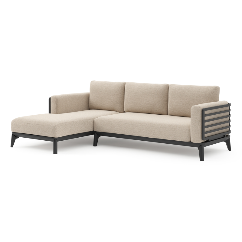 Salon de jardin d'angle Mosa en aluminium noir et coussins en weather+ softtouch rustic