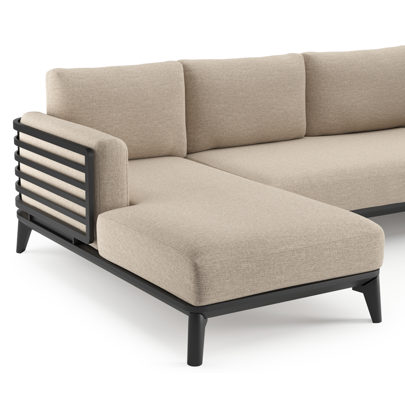 Salon de jardin d'angle Mosa en aluminium noir et coussins en weather+ softtouch rustic