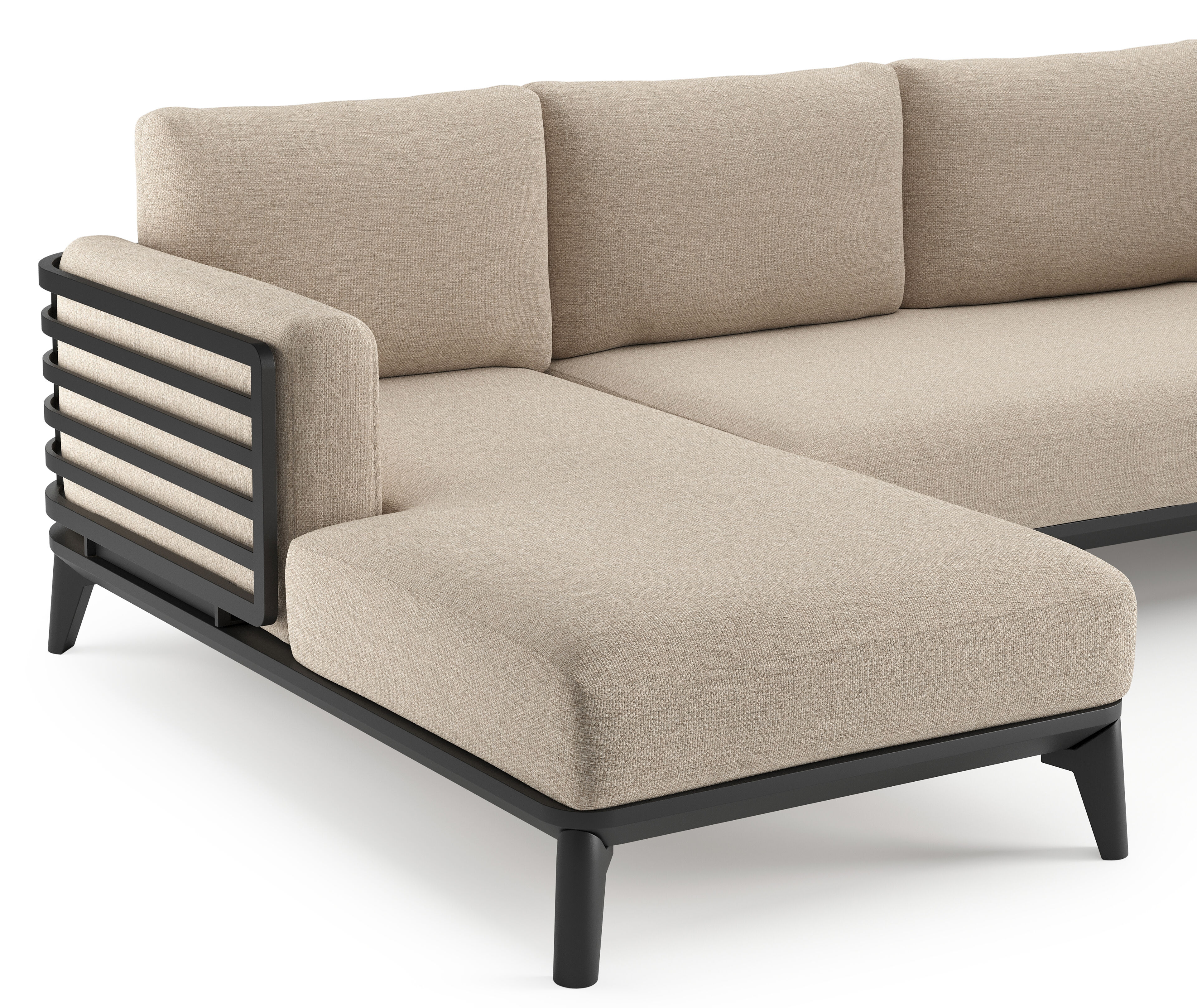 Salon de jardin d'angle Mosa en aluminium noir et coussins en weather+ softtouch rustic