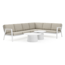 Salon de jardin d'angle Avila en aluminium blanc et coussins en weather+ softtouch beige et table basse