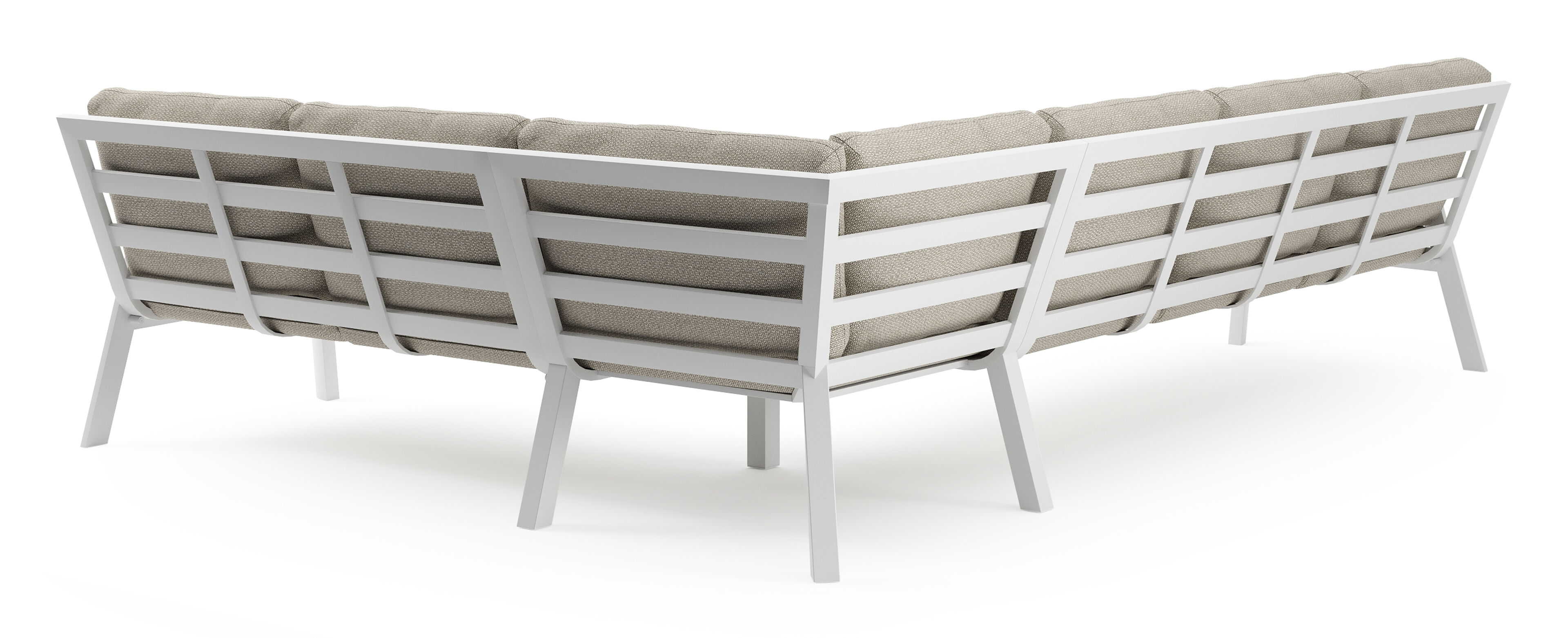 Salon de jardin d'angle Avila en aluminium blanc et coussins en weather+ softtouch beige