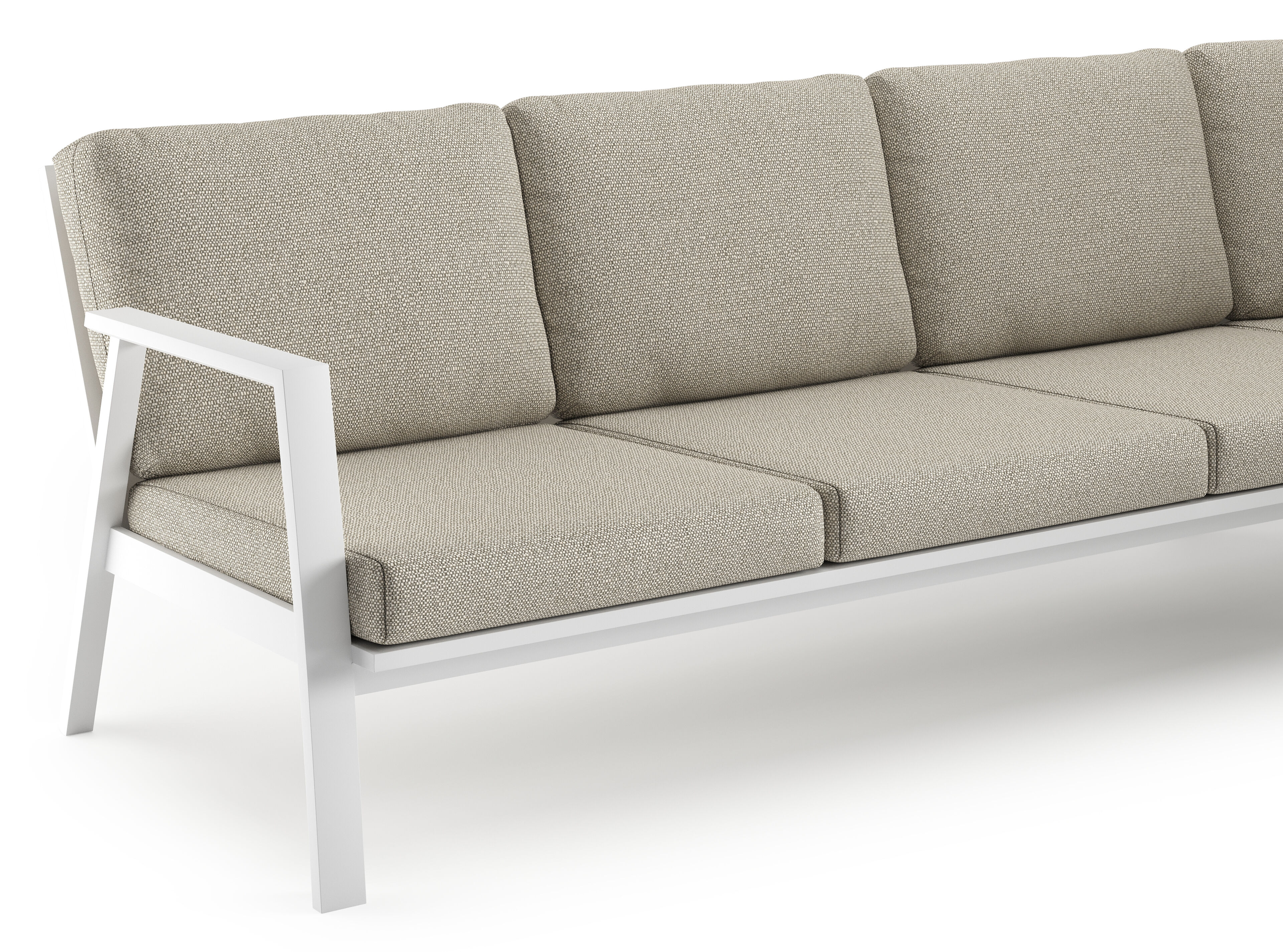 Salon de jardin d'angle Avila en aluminium blanc et coussins en weather+ softtouch beige