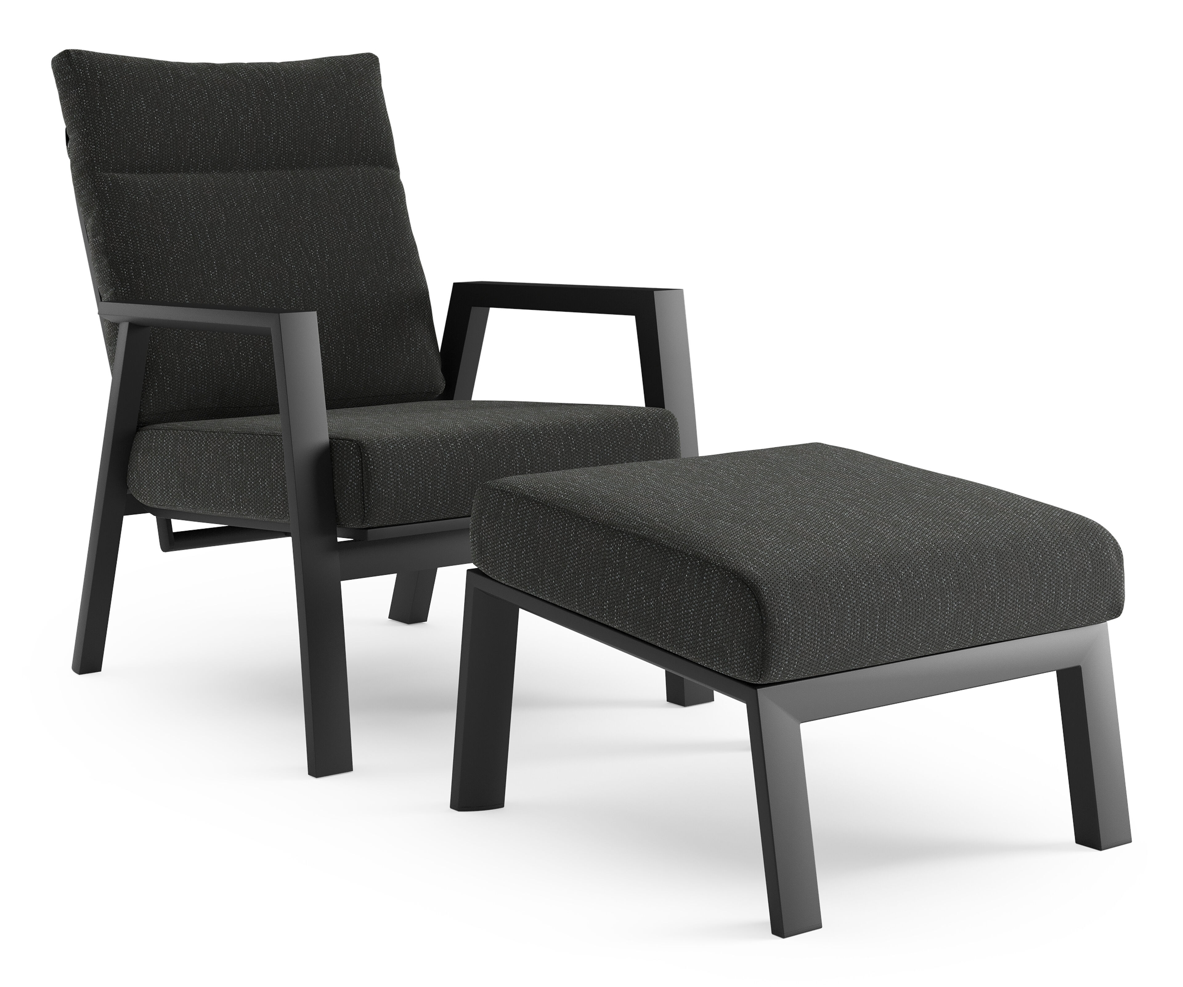 Avila loungestoel in zwart aluminium met sky black weather+ softtouch kussen