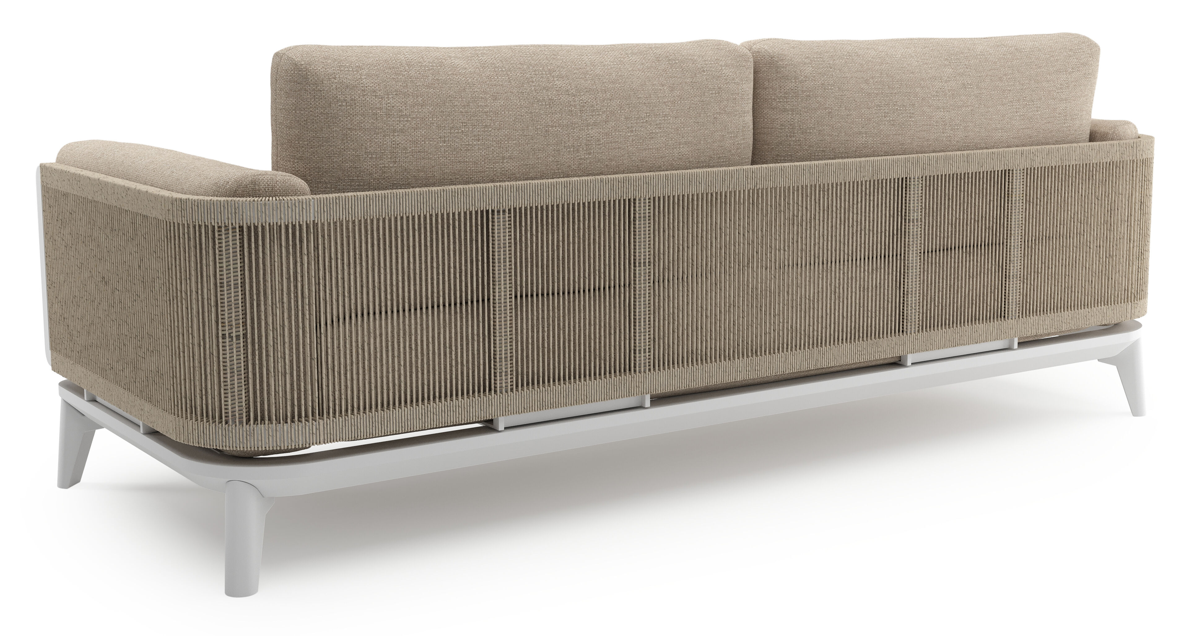 Mosa loungeset in wit aluminium en beige gedraaide ronde wicker met rustic weather+ softtouch kussen