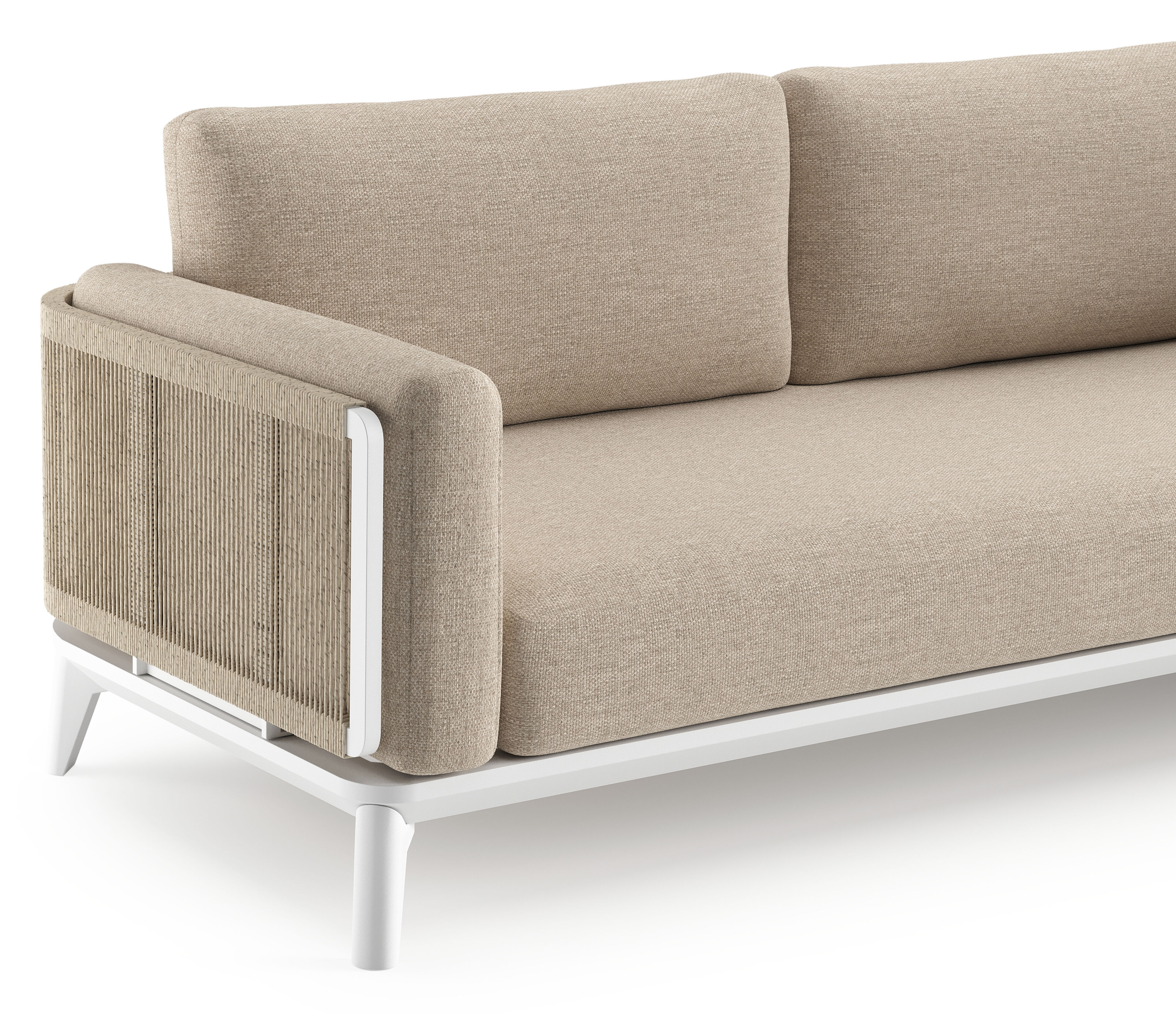 Mosa loungeset in wit aluminium en beige gedraaide ronde wicker met rustic weather+ softtouch kussen