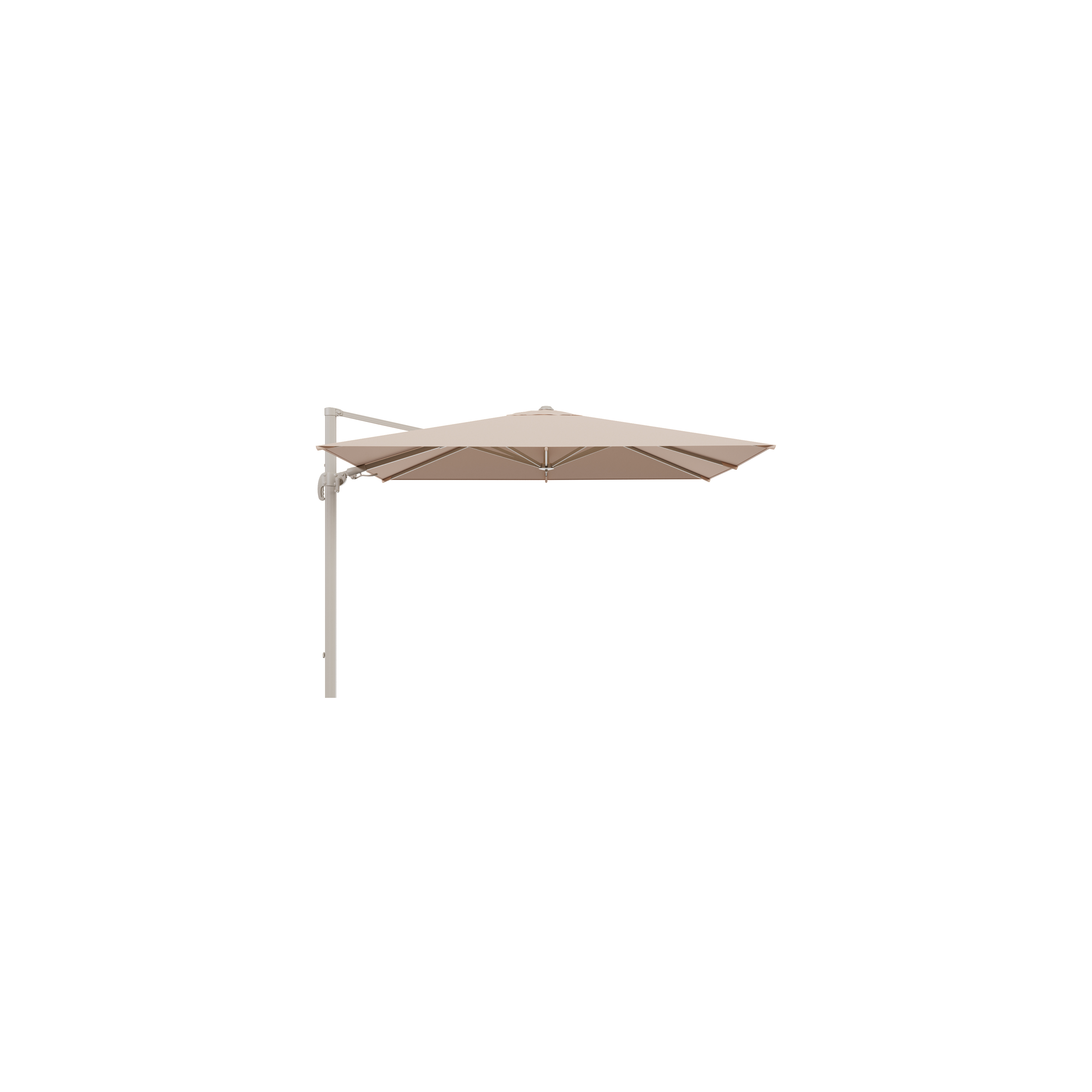 Avola zweefparasol met tiltfunctie in beige aluminium en All Weather Sunbrella Premium Natte Linen Chalk parasoldoek - L 1 200 x L2 300 cm (zonder voet)