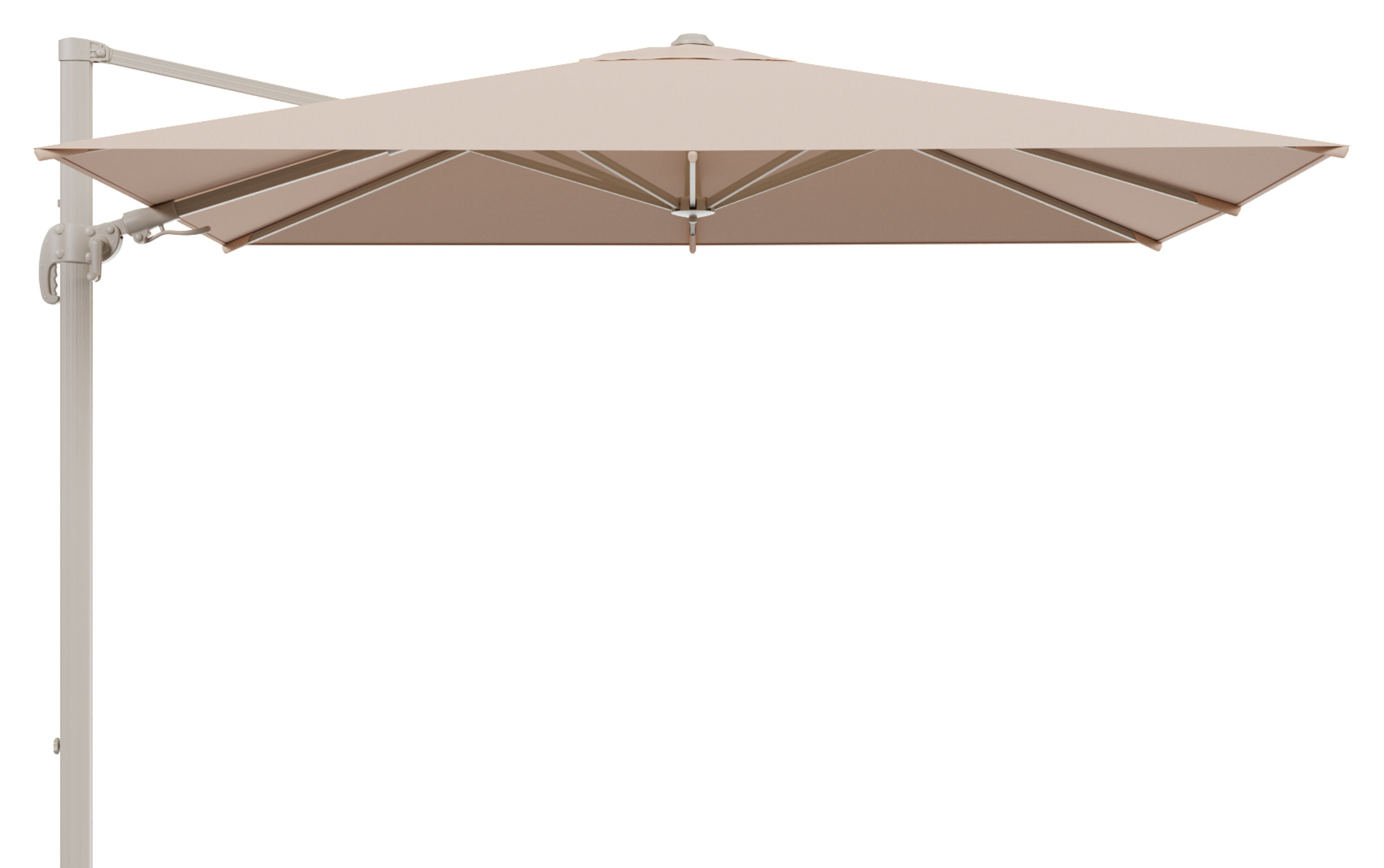 Parasol pendant Avola avec fonction tilt en aluminium beige et toile de parasol en All weather sunbrella premium Natte Linnen Chalk - L g1. 200 x Lg 2. 300 (sans pied de parasol)