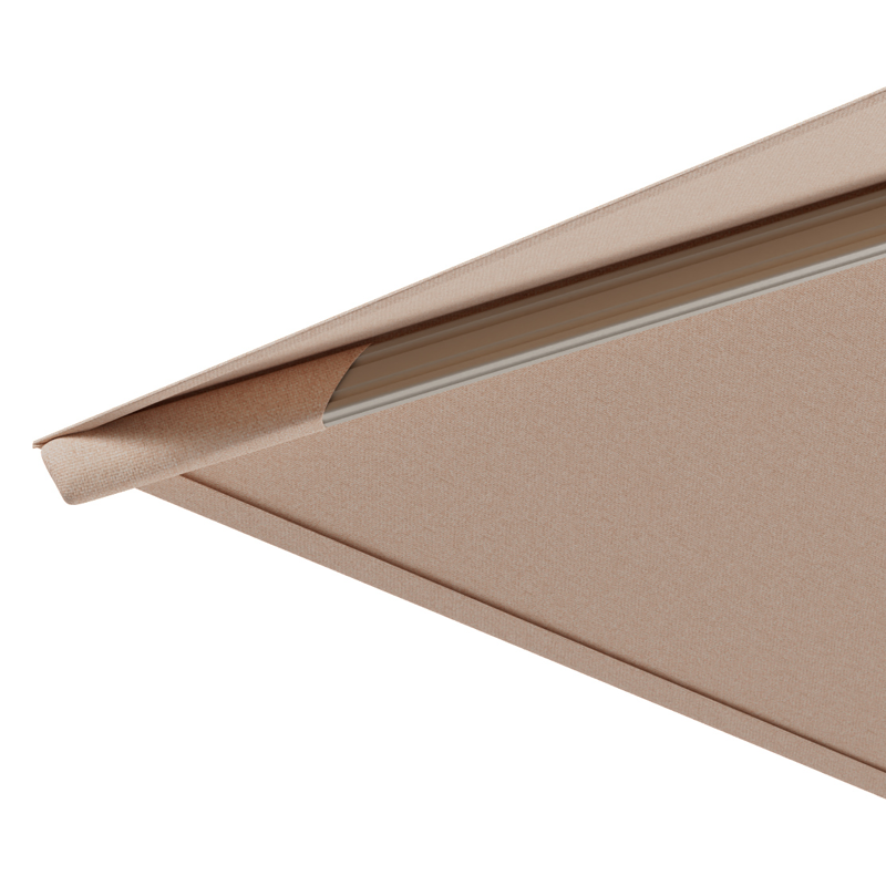Avola zweefparasol met tiltfunctie in beige aluminium en Natte Linen Chalk Sunbrella Premium parasoldoek - L1 200 x L2 300 cm met parasolvoet Avola 90 kg