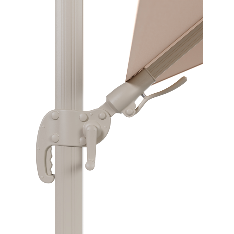 Avola zweefparasol met tiltfunctie in beige aluminium en Natte Linen Chalk Sunbrella Premium parasoldoek - L1 200 x L2 300 cm met parasolvoet Avola 90 kg