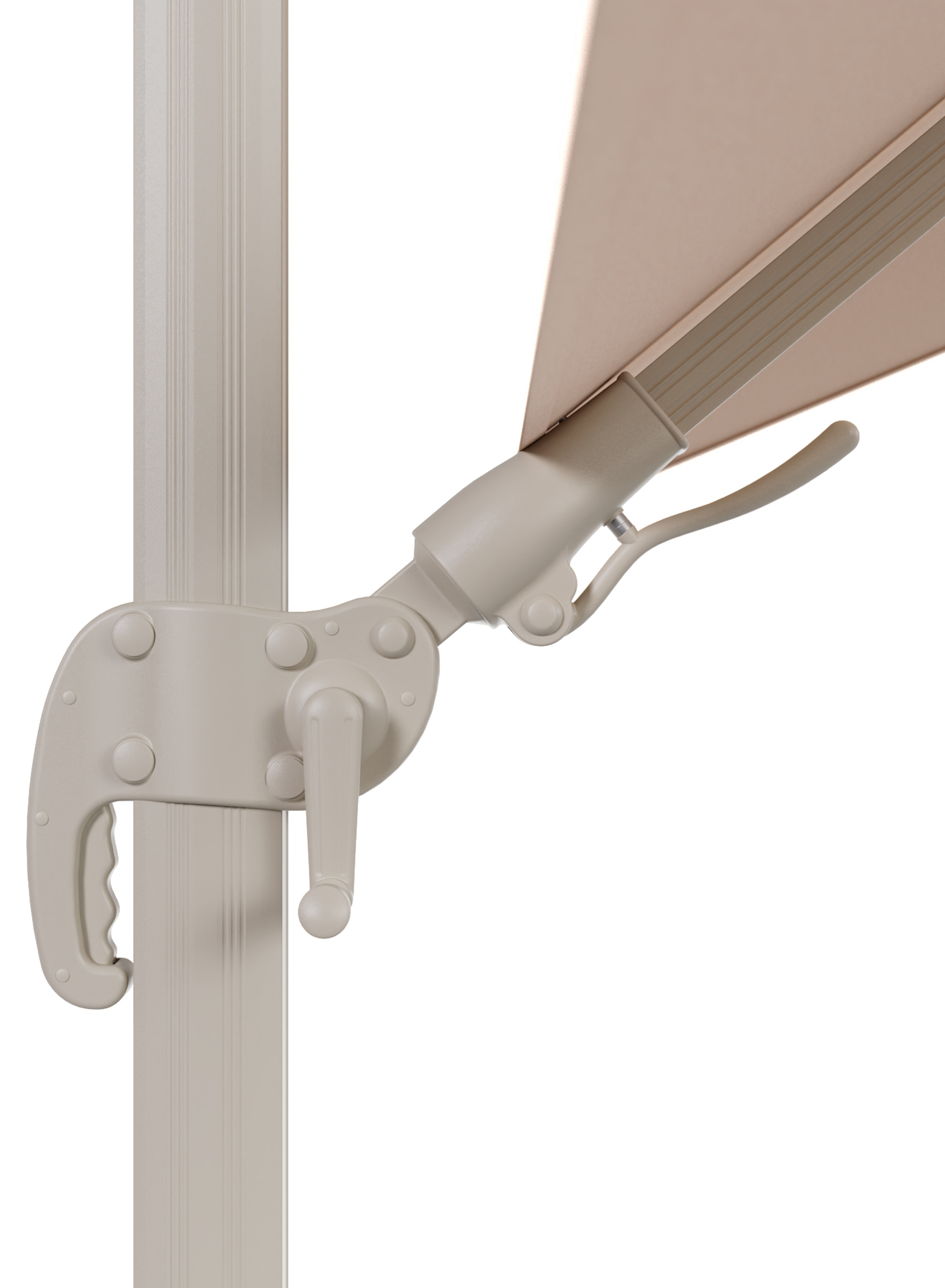 Parasol pendant Avola avec fonction tilt en aluminium beige et toile de parasol en All weather sunbrella premium Natte Linnen Chalk - L g1. 200 x Lg 2. 300 (sans pied de parasol)