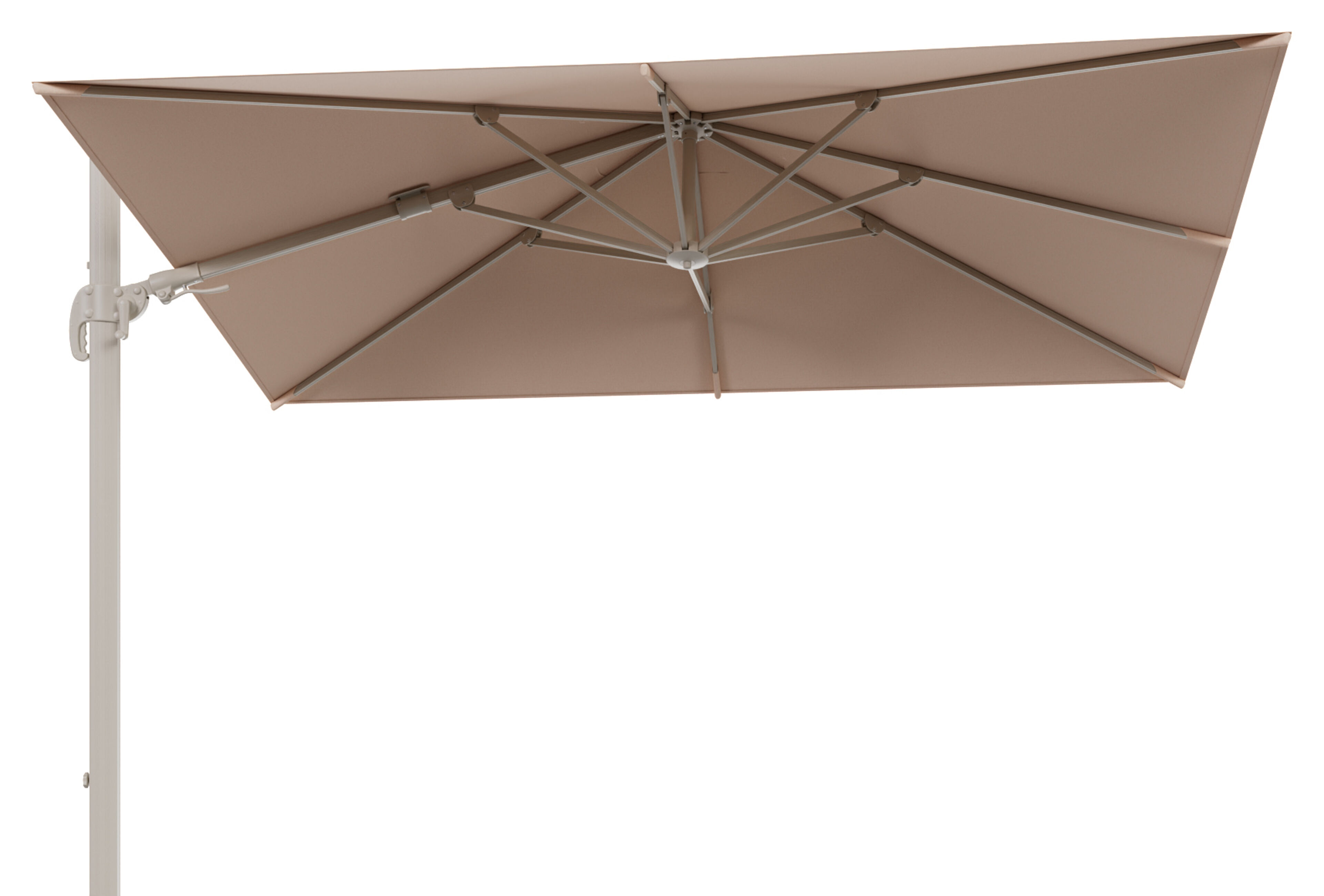 Parasol pendant Avola avec fonction tilt en aluminium beige et toile de parasol en All weather sunbrella premium Natte Linnen Chalk - L g1. 200 x Lg 2. 300 (sans pied de parasol)