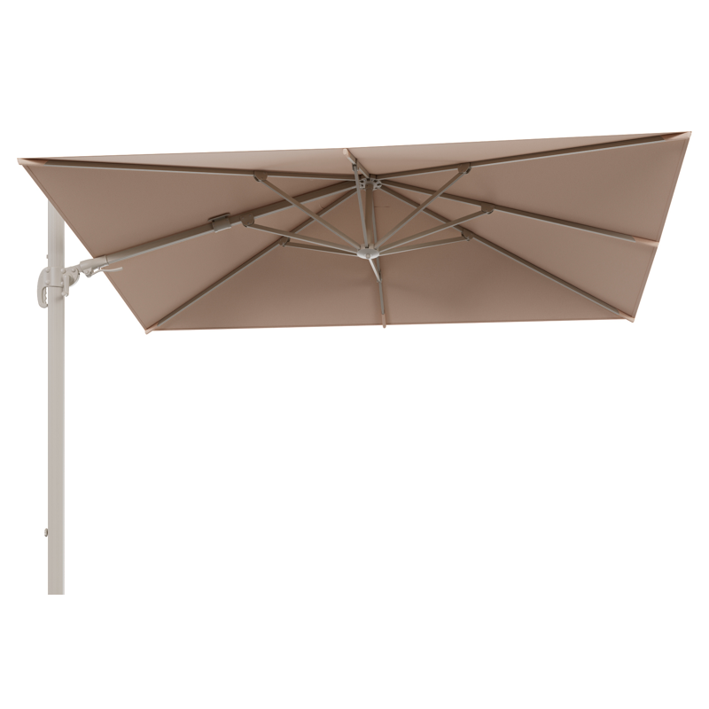 Avola zweefparasol met tiltfunctie in beige aluminium en All Weather Sunbrella Premium Natte Linen Chalk parasoldoek - L 1 200 x L2 300 cm (zonder voet)