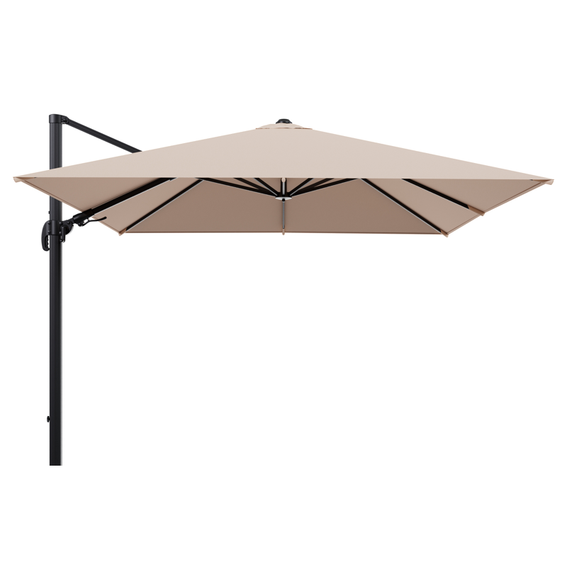 Parasol pendant Avola en aluminium noir avec toile de parasol en All Weather Sunbrella premium Natte Linen Chalk - Lg. 300 x Lrg. 300 cm (sans pied de parasol