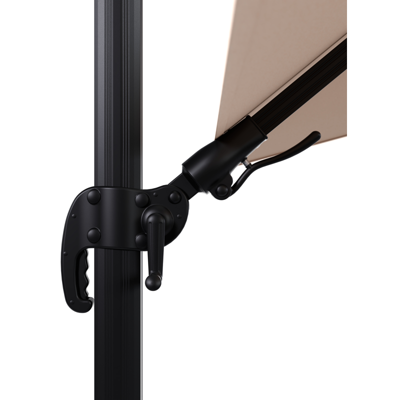 Parasol pendant Avola en aluminium noir avec toile de parasol en All Weather Sunbrella premium Natte Linen Chalk - Lg. 300 x Lrg. 300 cm (sans pied de parasol