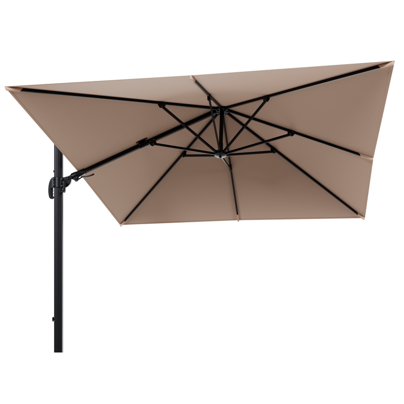 Parasol pendant Avola en aluminium noir avec toile de parasol en All Weather Sunbrella premium Natte Linen Chalk - Lg. 300 x Lrg. 300 cm (sans pied de parasol