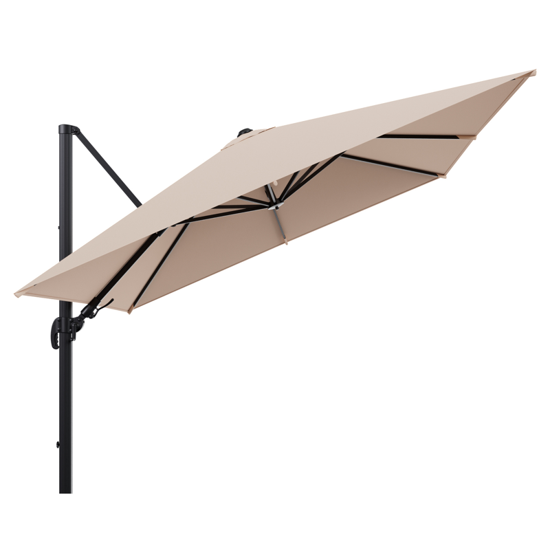 Parasol pendant Avola en aluminium noir avec toile de parasol en All Weather Sunbrella premium Natte Linen Chalk - Lg. 300 x Lrg. 300 cm (sans pied de parasol