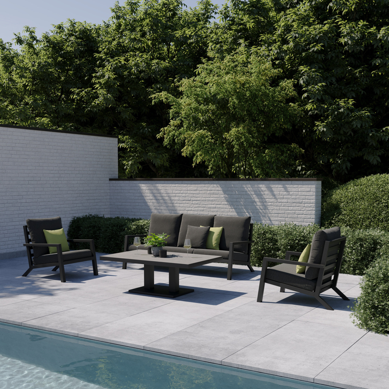 Arnes loungeset in zwart aluminium met sky black weather+ softtouch kussen