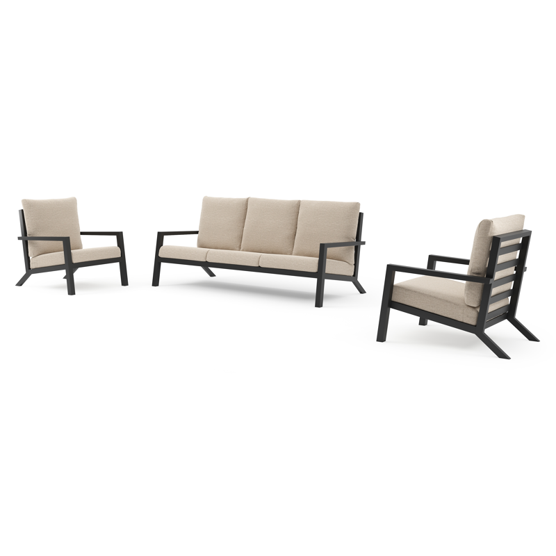 Salon de jardin Arnes en aluminium noir et coussins en weather+ softtouch rustic