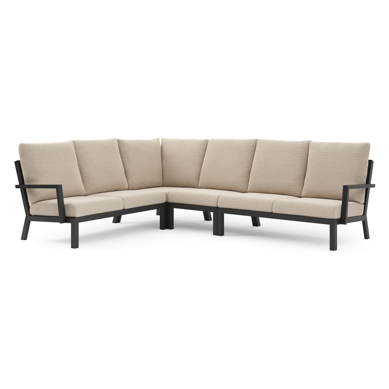Arnes loungehoek in zwart aluminium met rustic weather+ softtouch kussen