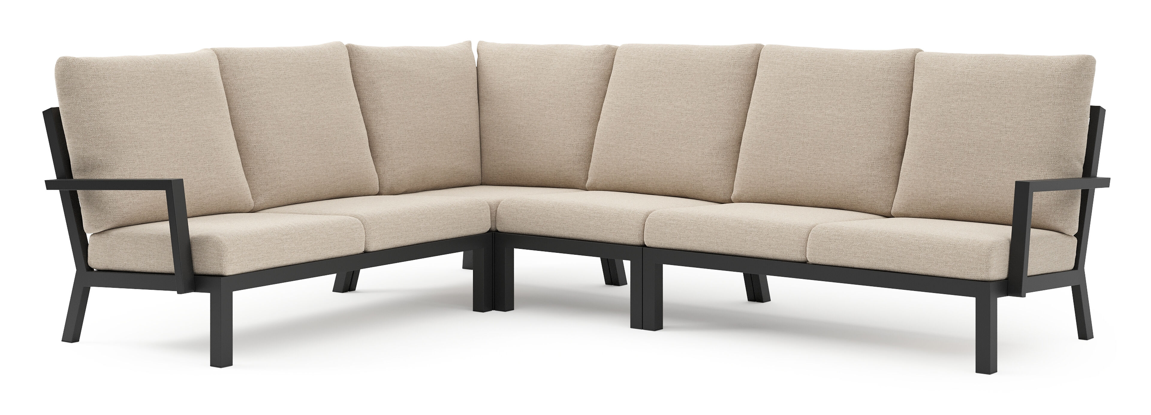 Arnes loungehoek in zwart aluminium met rustic weather+ softtouch kussen