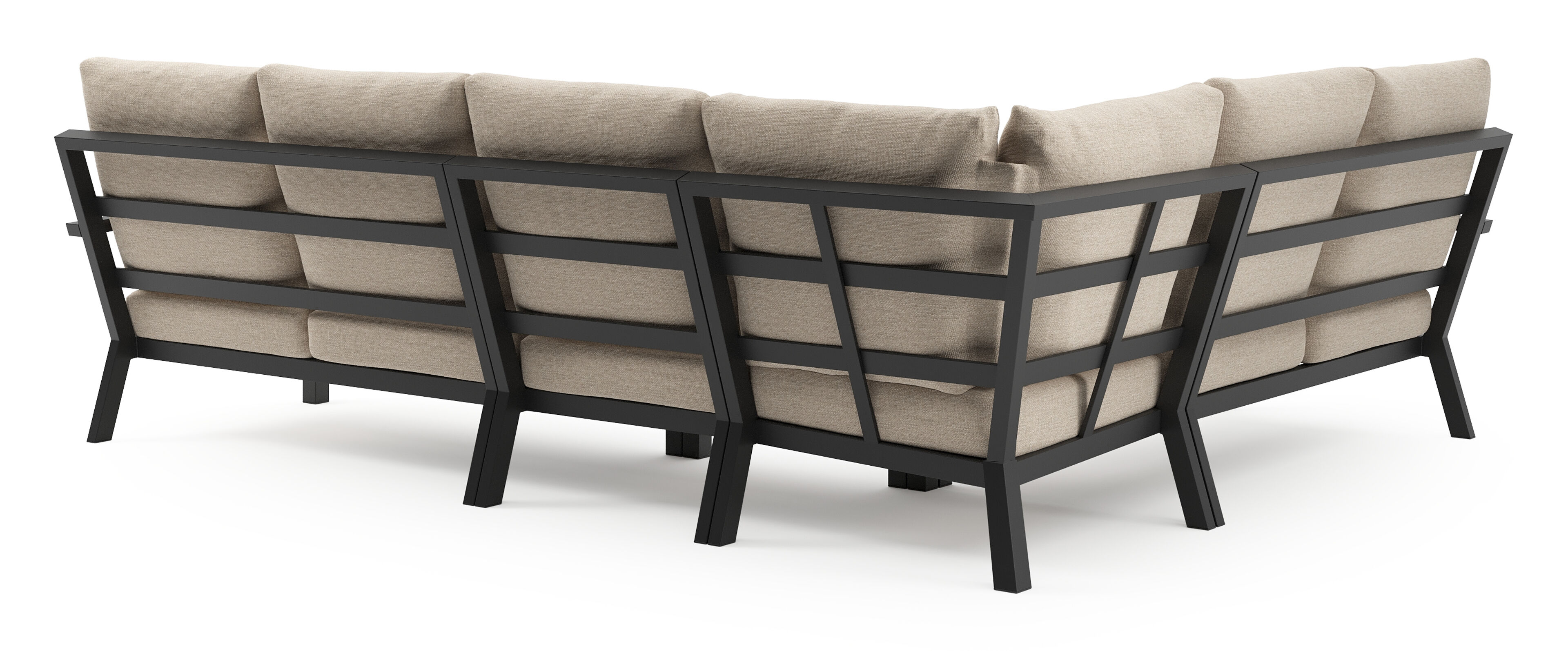 Arnes loungehoek in zwart aluminium met rustic weather+ softtouch kussen
