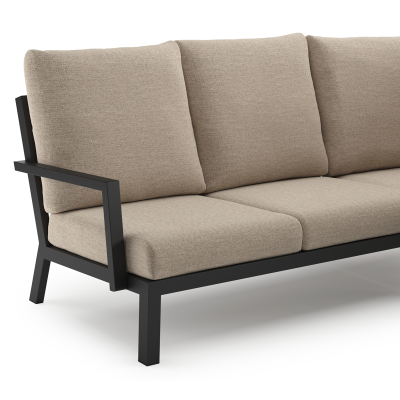 Arnes loungehoek in zwart aluminium met rustic weather+ softtouch kussen