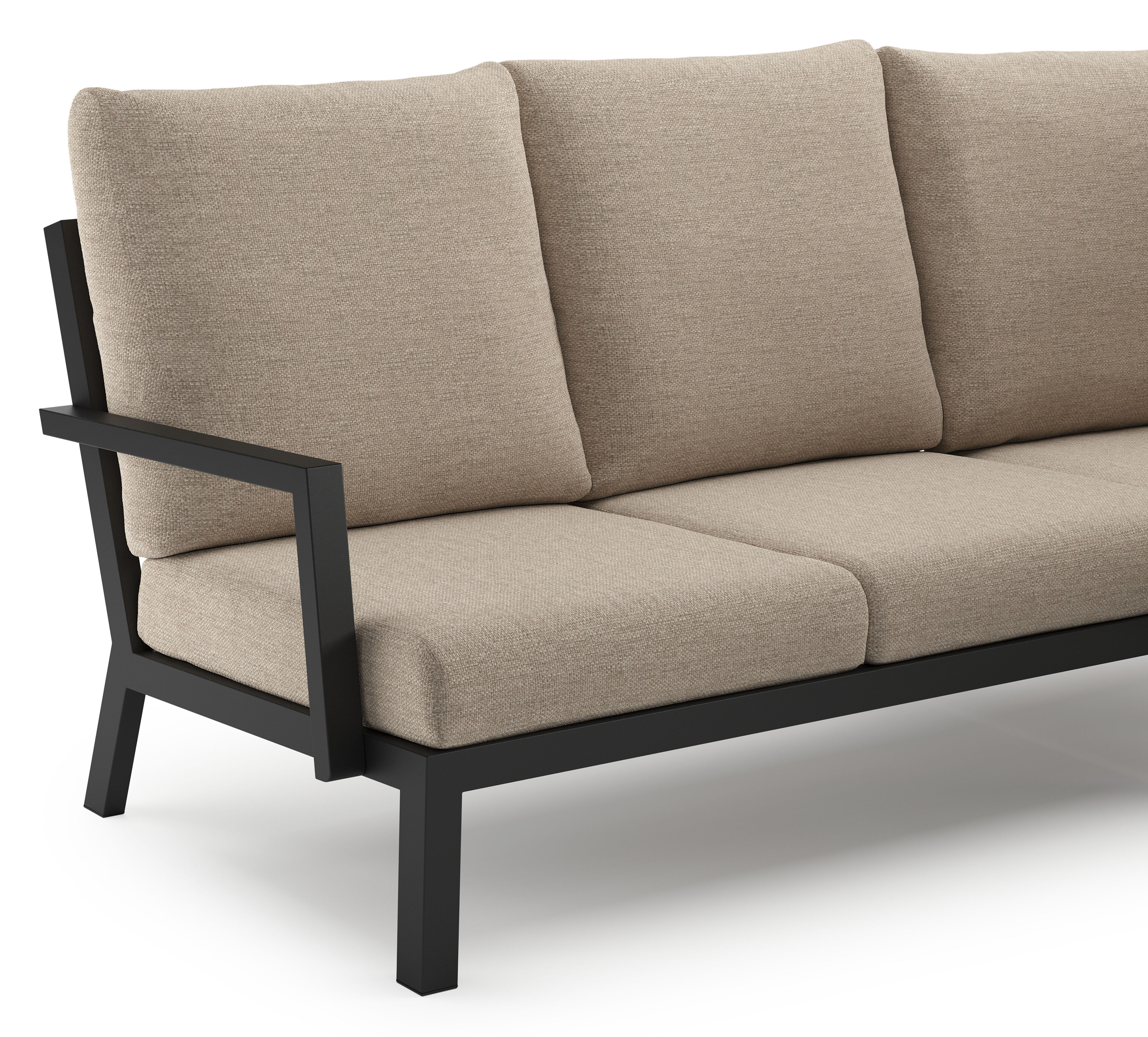 Arnes loungehoek in zwart aluminium met rustic weather+ softtouch kussen