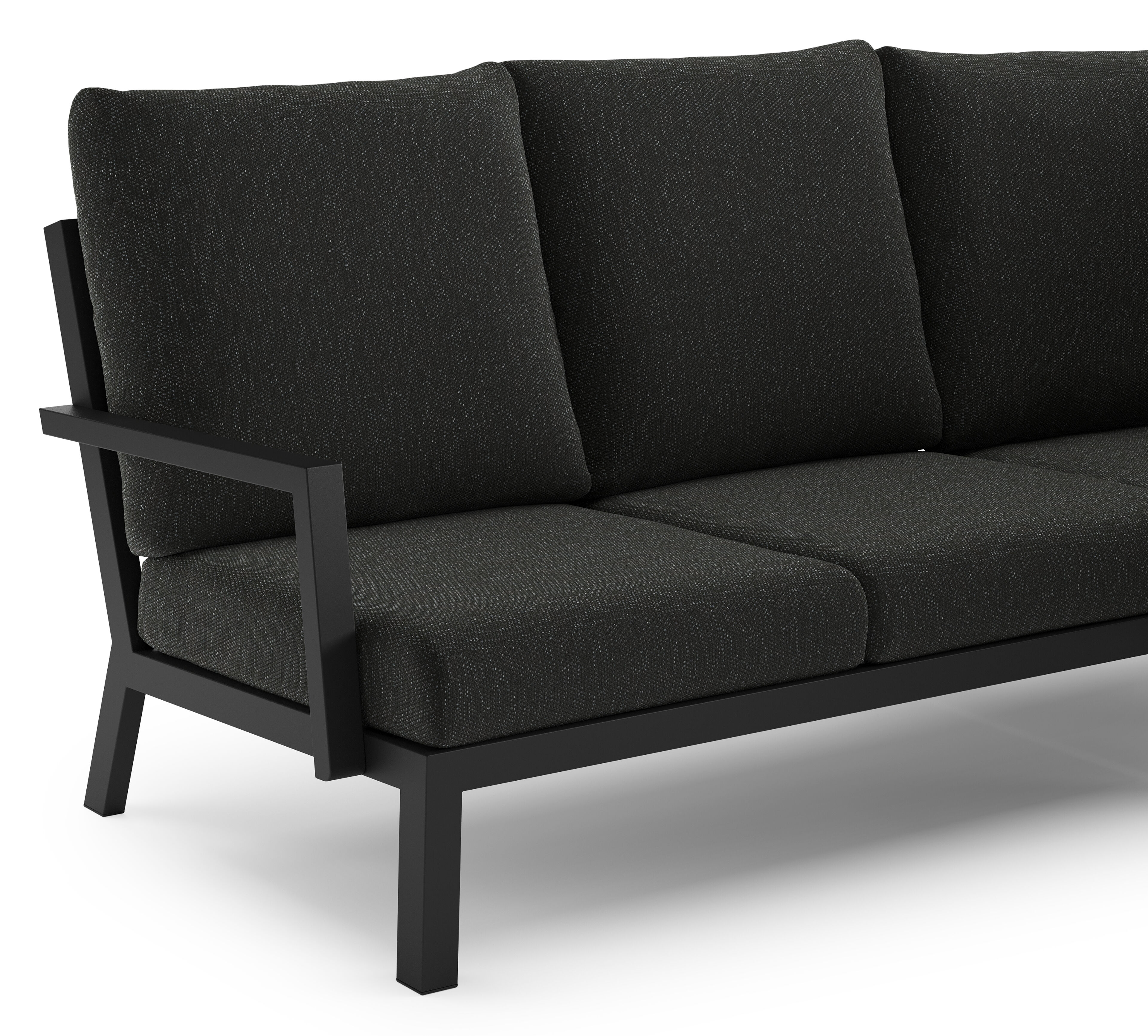 Arnes loungehoek in zwart aluminium met sky black weather+ softtouch kussen